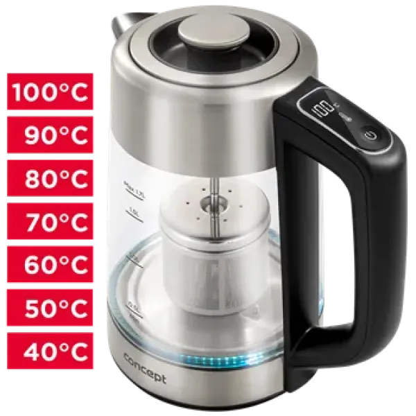 CONCEPT Rychlovarná konvice s regulací teploty se sítkem 1,7 l RK4190