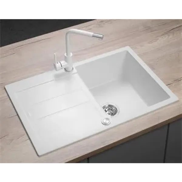 CONCEPT Granitový dřez s odkapem DG10C45wh Cubis BÍLÝ