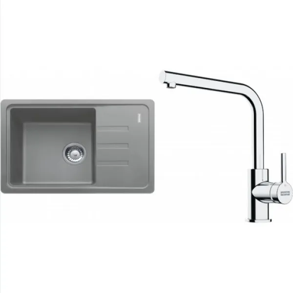 Franke SETG266ŠK (dřez BSG 611-62 Šedý kámen + baterie FS 3230.031 LINA SMART Chrom)