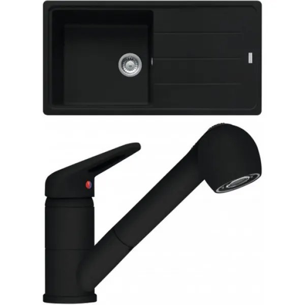 Franke SETG138MČ (dřez BFG 611 Matná černá + baterie FC 9547.901 Matná černá)