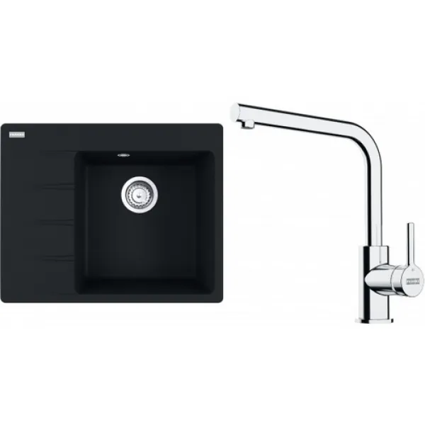 Franke Set G248MČ (dřez CNG 611-62 TL/7 Matná černá, pravý + baterie FS 3230.031 LINA SMART Chrom)