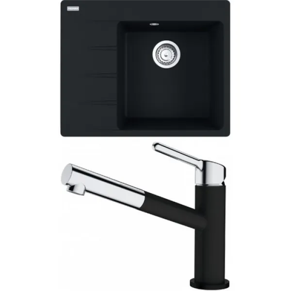 Franke SETG223MČ (dřez CNG 611-62 TL/7 Matná černá + baterie FC 3055.901 ORBIT Matná černá)