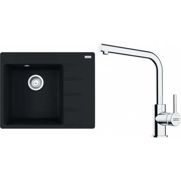 Franke Set G249MČ (dřez CNG 611-62 TL/2 Matná černá, levý + baterie FS 3230.031 LINA SMART Chrom)