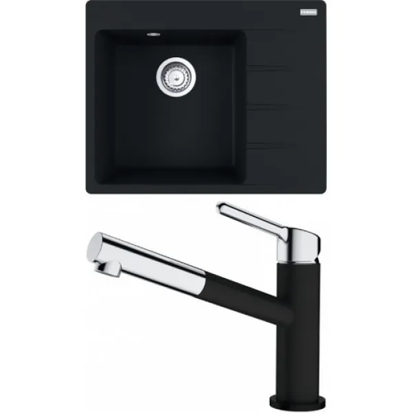 Franke Set G215MČ (dřez CNG 611-62 TL/2 Matná černá + baterie FC 3055.901 ORBIT Matná černá)