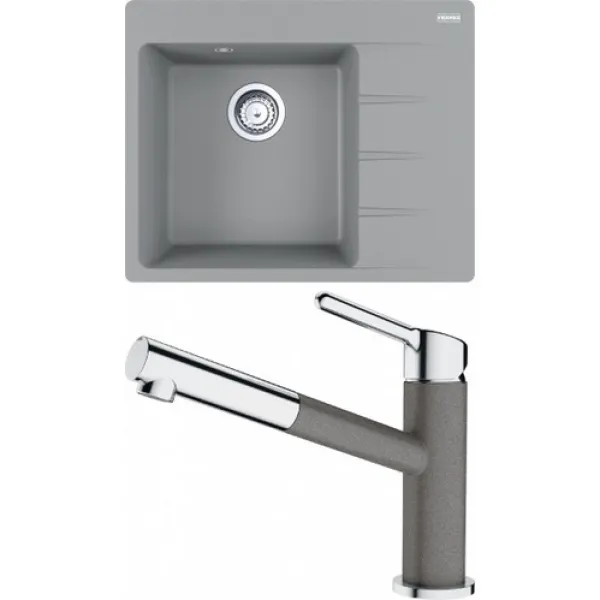 Franke SETG215ŠK (dřez CNG 611-62 TL/2 Šedý kámen + baterie FC 3055.084 ORBIT Chrom/Šedý kámen)
