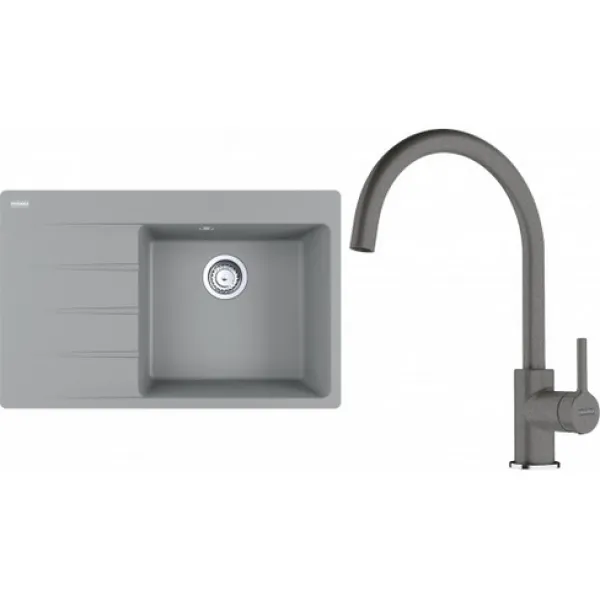 Franke SETG271ŠK (dřez CNG 611-78 TL/7 Šedý kámen, pravý + baterie FC 6018.084 LINA Šedý kámen)