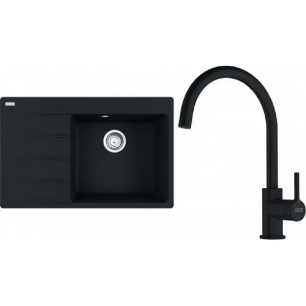 Franke SETG271MČ (dřez CNG 611-78 TL/7 Matná černá, pravý + baterie FC 6018.901 LINA Matná černá)
