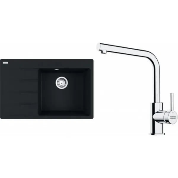 Franke SETG250MČ (dřez CNG 611-78 TL/7 Matná černá, pravý + baterie FS 3230.031 LINA SMART Chrom)