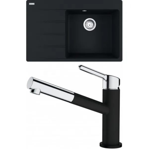 Franke SETG227MČ (dřez CNG 611-78 TL/7 Matná černá + baterie FC 3055.901 ORBIT Matná černá)