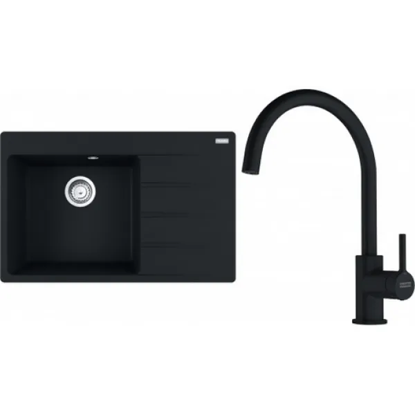 Franke SETG272MČ (dřez CNG 611-78 TL/2 Matná černá, levý + baterie FC 6018.901 LINA Matná černá)