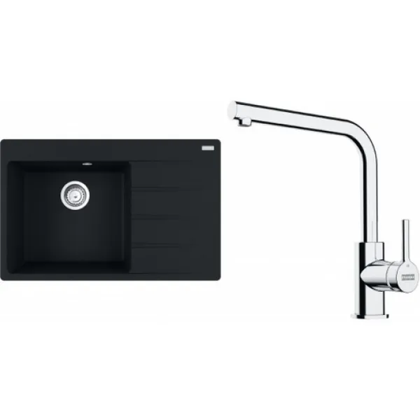 Franke SETG251MČ (dřez CNG 611-78 TL/2 Matná černá, levý + baterie FS 3230.031 LINA SMART Chrom)