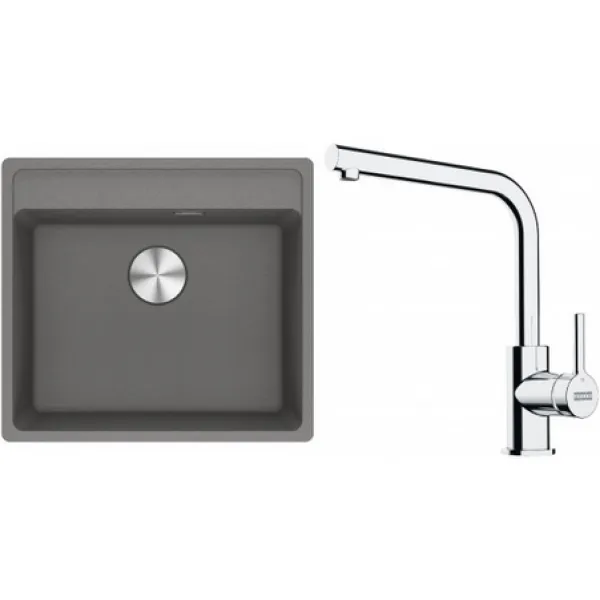Franke Set G255ŠK (dřez MRG 610-52 RTL Šedý kámen + baterie FS 3230.031 LINA SMART Chrom)