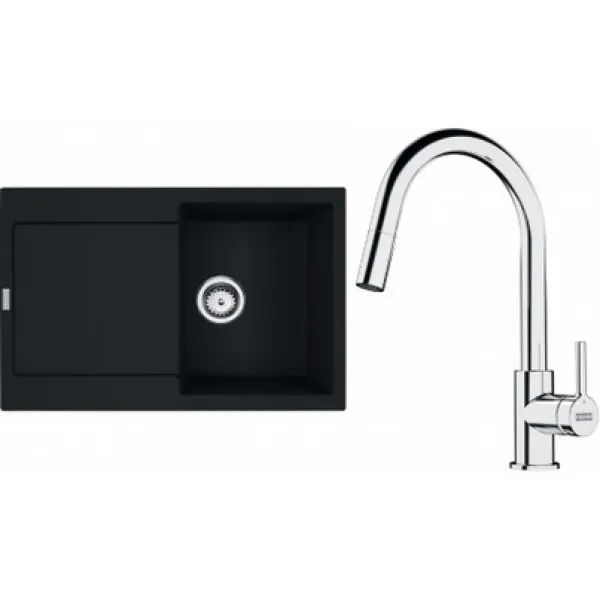 Franke Set G258MČ (dřez MRG 611 Matná černá + baterie FS 3229.031 LINA NEW Chrom)