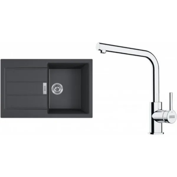 Franke Set T115Č (dřez S2D 611-78 Černá + baterie FS 3230.031 LINA SMART Chrom)