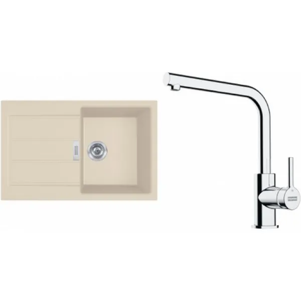 Franke Set T115BE (dřez S2D 611-78 Béžová + baterie FS 3230.031 LINA SMART Chrom)