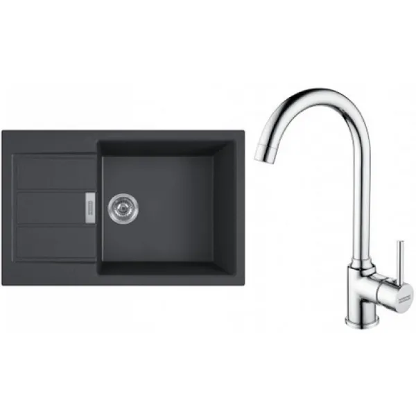 Franke Set T106Č (dřez S2D 611-78 XL Černá + baterie FP 9000.031 Chrom)