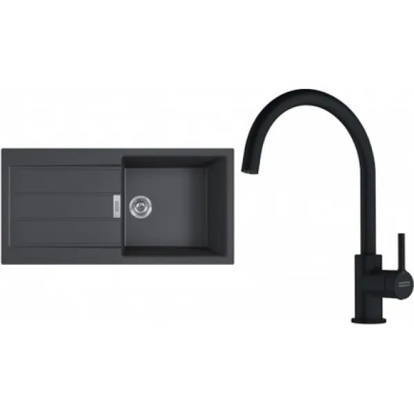 Franke SETT125Č (dřez S2D 611-100 Černá + baterie FC 6018.901 LINA Matná černá)
