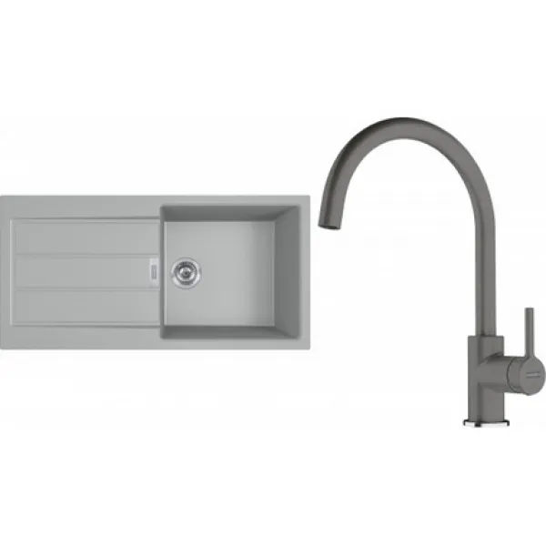 Franke SETT125Š (dřez S2D 611-100 Šedá + baterie FC 6018.084 LINA Šedý kámen)