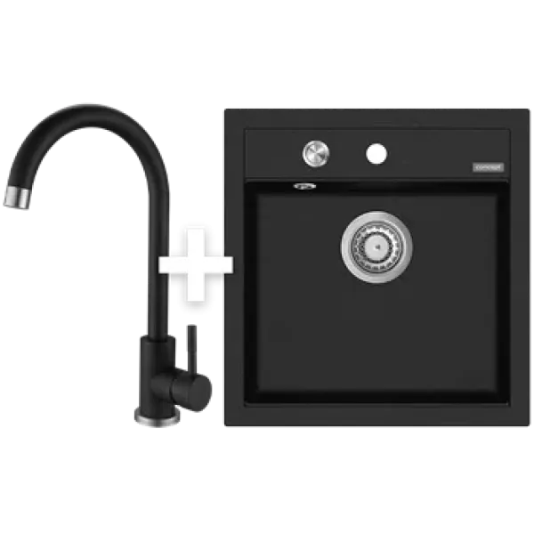 CONCEPT SET Dřez granitový bez odkapu DG00c50bc + Baterie dřezová granit BDG3234bc 
